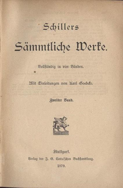 Sammtliche werke (Vol. II). Wallenstein-Maria Stuart-Jungfrau von Orleans-Die braut von Messina-Wilhelm tell-Macbeth-Turandot - Friedrich Schiller - copertina