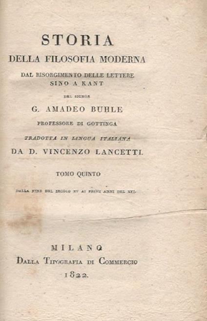 Storia della filosofia moderna, tomo quinto - G. A. Buhle - copertina