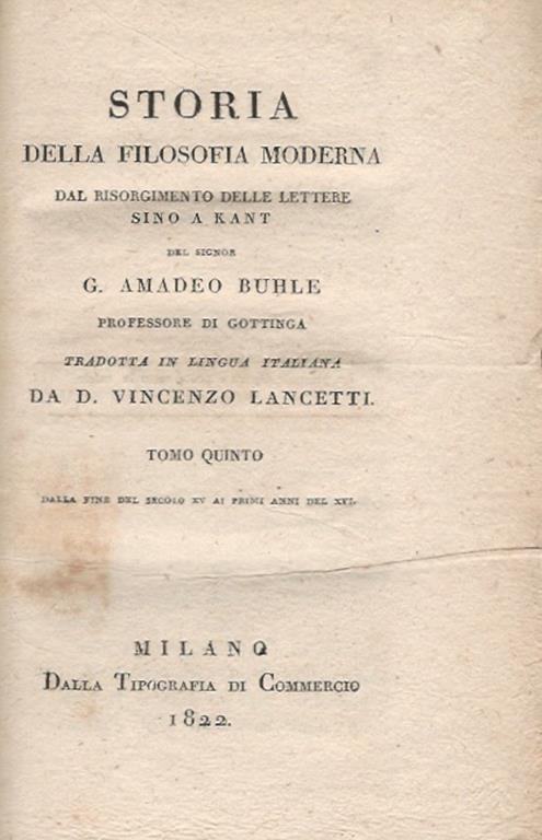 Storia della filosofia moderna, tomo quinto - G. A. Buhle - copertina