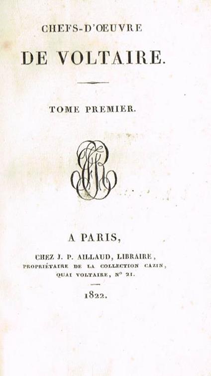Chefs-d'oeuvre (tome i) - Voltaire - copertina