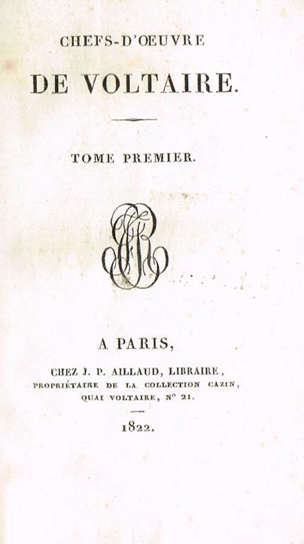 Chefs-d'oeuvre (tome i) - Voltaire - copertina