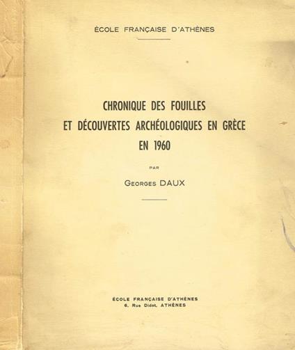 Chronique des fouilles et decouvertes archeologiques en grece en 1960 - copertina