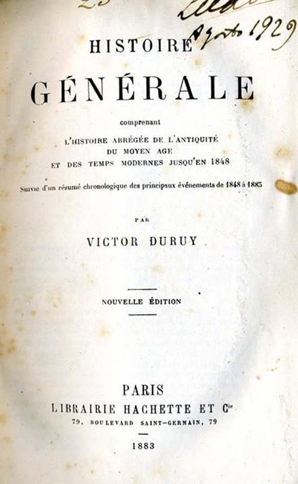 Histoire Generale Comprenant L'Histoire Abregee De L'Antiquite Du Moyen Age Et Des Temps Modernes JusqùEn 1848 - Victor Duruy - copertina