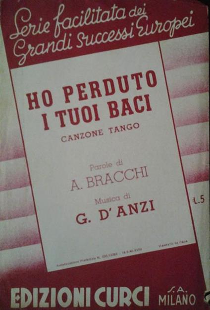 Ho perduto i tuoi baci - G. D'Anzi - copertina