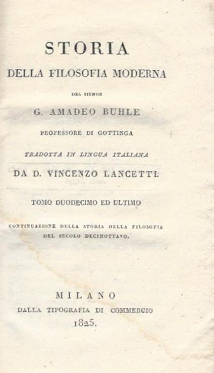 Storia della filosofia moderna, tomo duodecimo - G. A. Buhle - copertina