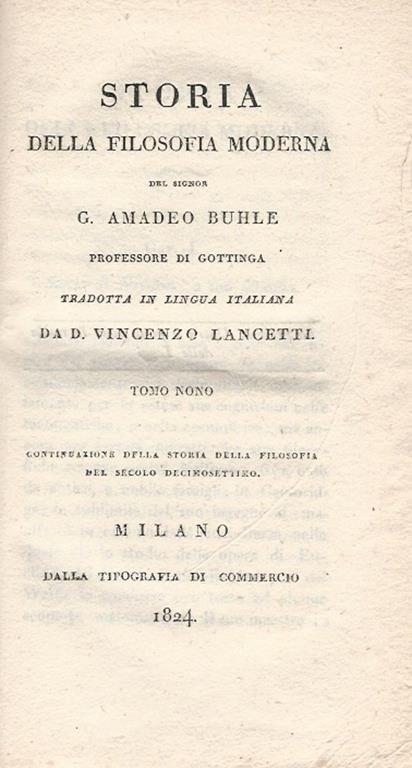 Storia della filosofia moderna, tomo nono - G. A. Buhle - copertina