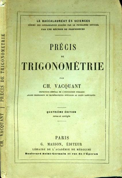 Precis De Trigonometrie - Ch. Vaquant - copertina