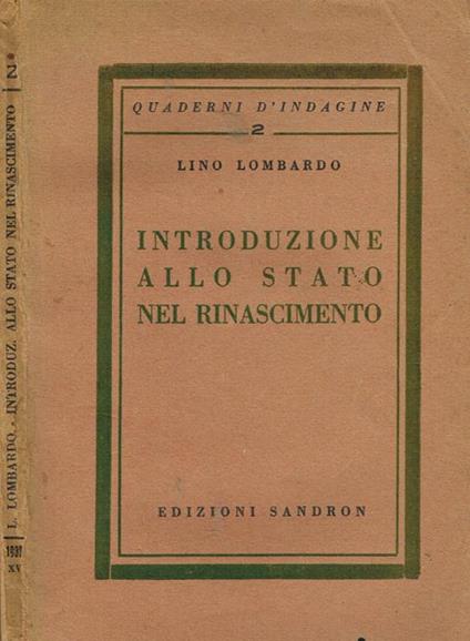 Introduzione allo stato nel rinascimento - Lino Lombardo - copertina