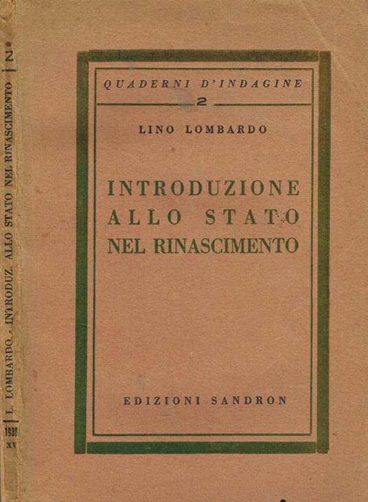 Introduzione allo stato nel rinascimento - Lino Lombardo - copertina