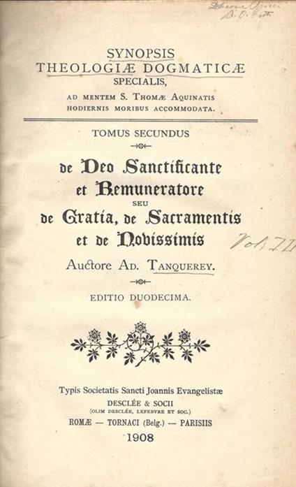 Se Deo Santificatore et Renumeratore seu de Gratia, de Sacramentis et de Nobissimis - Adolphe Tanquerey - copertina