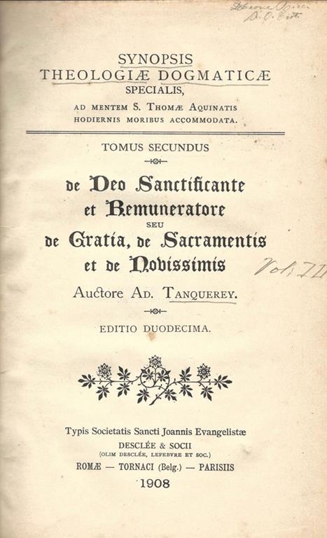 Se Deo Santificatore et Renumeratore seu de Gratia, de Sacramentis et de Nobissimis - Adolphe Tanquerey - copertina