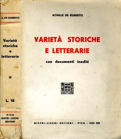 Varietà storiche e letterarie - Achille De Rubertis - copertina
