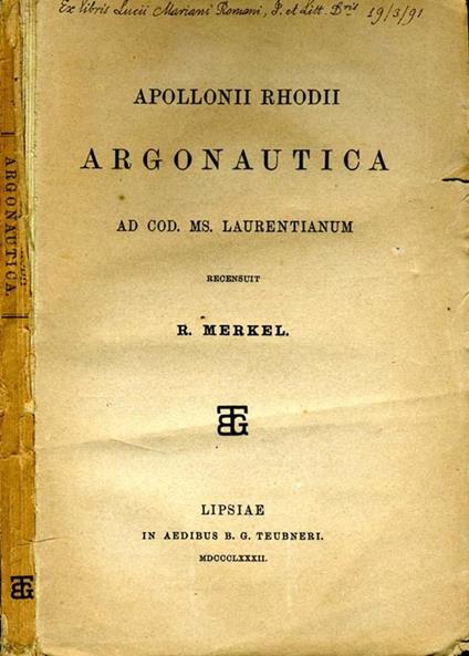 ApollonII RhodII Argonautica Ad Cod. Ms. Laurentianum - R. Merkel - copertina