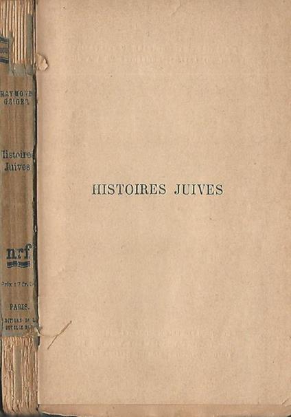 Histoires Juives - Raymond Geiger - copertina