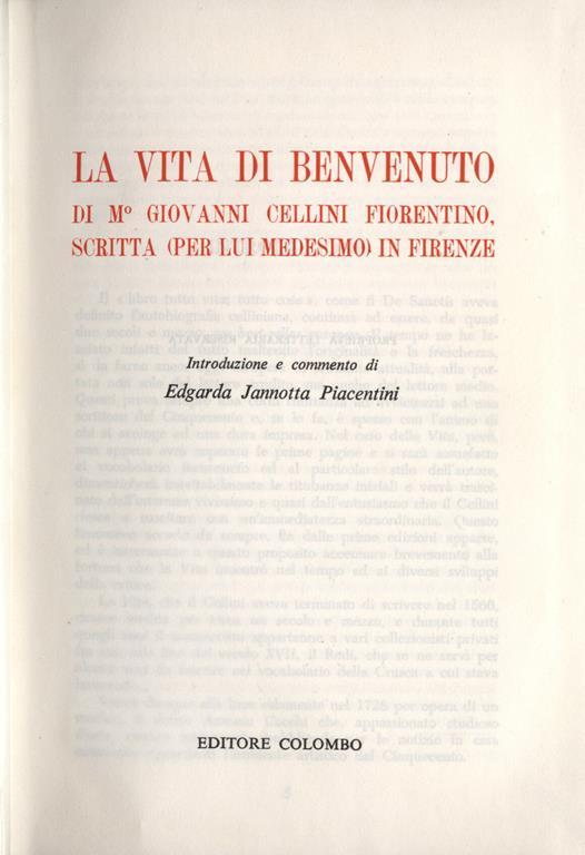 La vita di Benvenuto. di M. Giovanni Cellini fiorentino scritta per lui medesimo in Firenze - Benvenuto Cellini - copertina