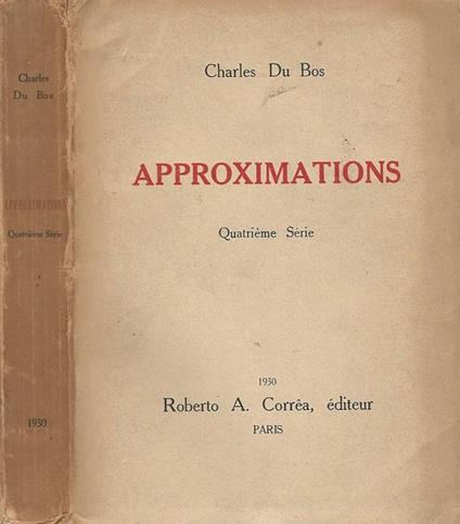 ApproXImations - Charles Du Bos - copertina