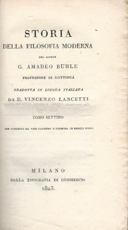 Storia della filosofia moderna, tomo settimo - G. A. Buhle - copertina