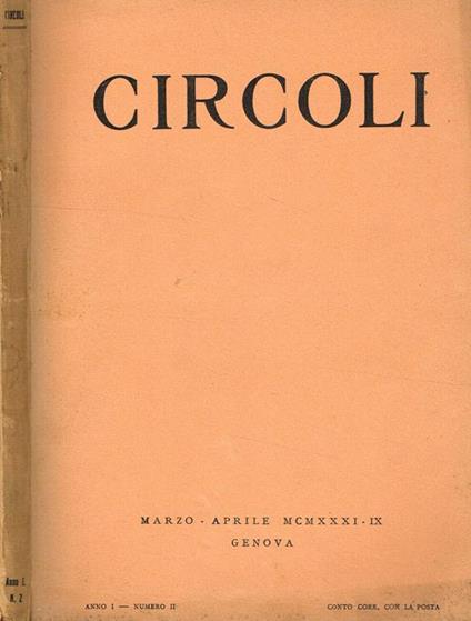 Circoli Anno I N. 2. Rivista di Poesia - Adriano Grande - copertina