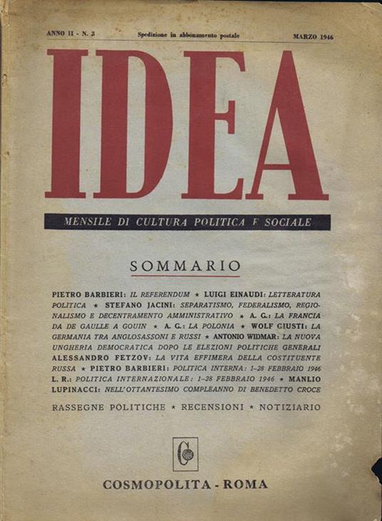 Idea. Mensile di Cultura Politica e Sociale - Pietro Barbieri - copertina