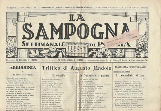 La Sampogna Anno III n. 33-34. Settimanale di Poesia - copertina