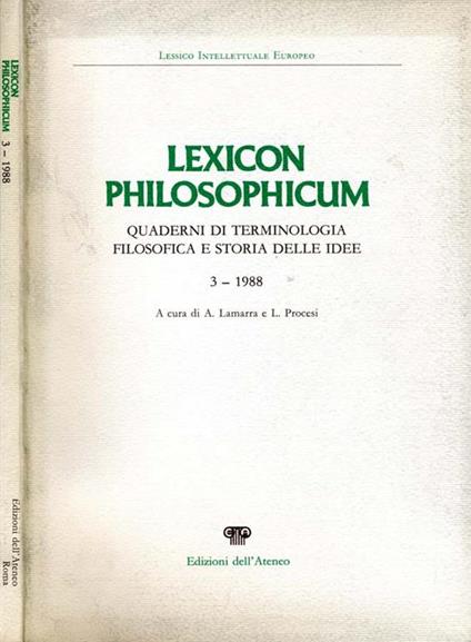 LeXIcon Philosophicum. Quaderni di terminologia filosofica e storia delle idee 3-1988 - copertina