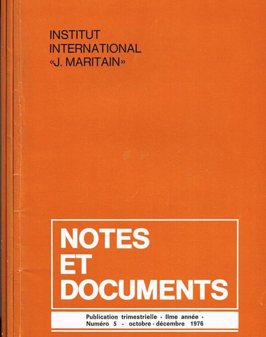 Notes Et Documents Anno II N. 2 3/4 5. Publication Trimestrielle - copertina