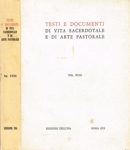 Testi e Documenti di Vita Sacerdotale e di Arte Pastorale Vol XVIII - copertina