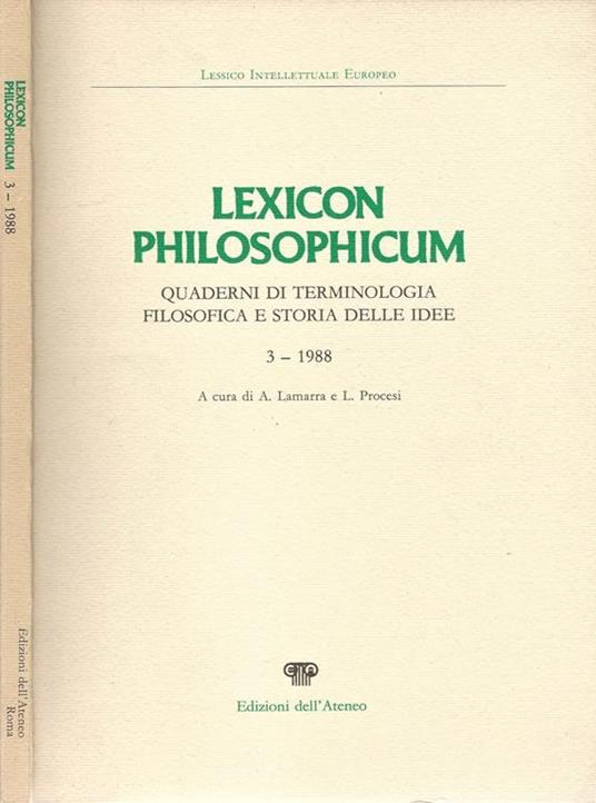 Lexicon Philosophicum Vol. 3. Quaderni di Terminologia Filosofica e Storia Delle Idee - copertina