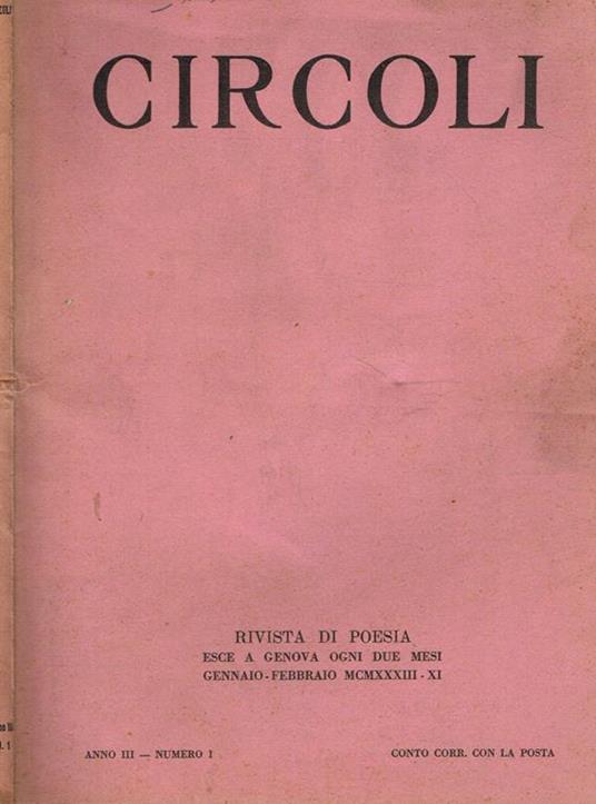 Circoli Anno Iii N.1. Rivista Di Poesia - Adriano Grande - copertina