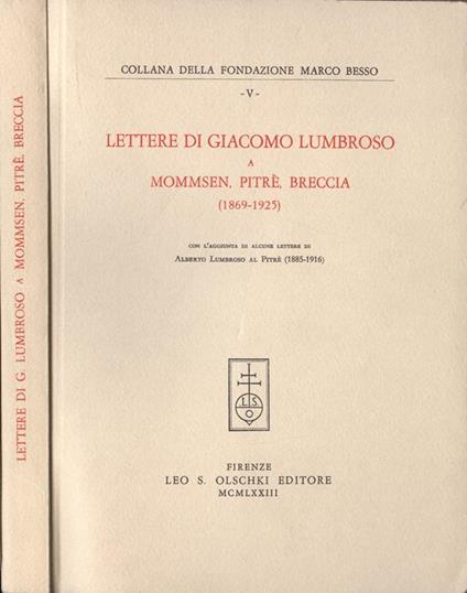 Lettere di Giacomo Lumbroso a Mommsen Pitré Breccia. 1869-1925 - copertina