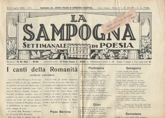 La Sampogna Anno III n. 25-26. Settimanale di Poesia - copertina