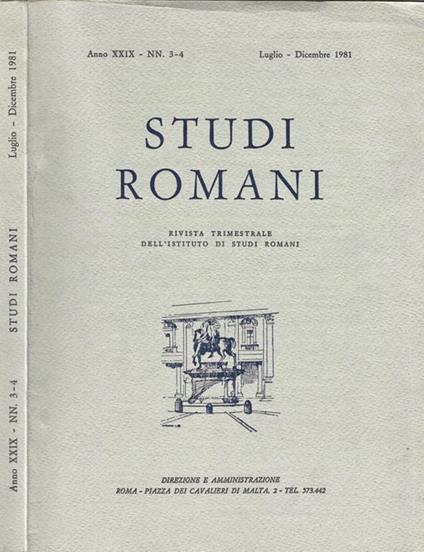 Studi Romani Anno XXIX-NN. 3-4. Rivista trimestrale dell'Istituto di Studi Romani - copertina