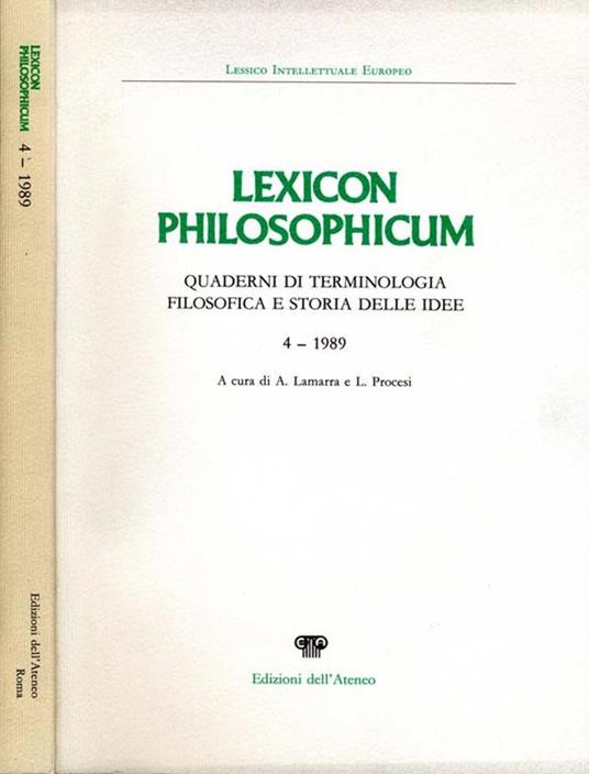 LeXIcon Philosophicum. Quaderni di terminologia filosofica e storia delle idee 4-1989 - copertina