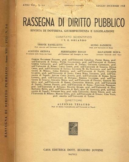 Rassegna di Diritto Pubblico Anno VIII N. 3 4. Rivista di Dottrina, Giurisprudenza e Legislazione - copertina