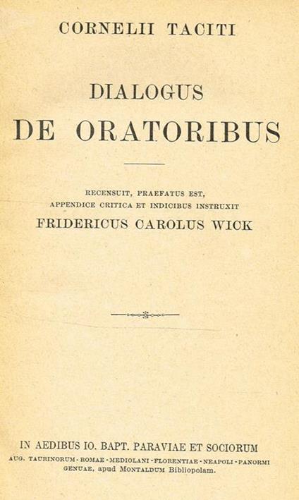 Dialogus De Oratoribus - P. Cornelio Tacito - copertina