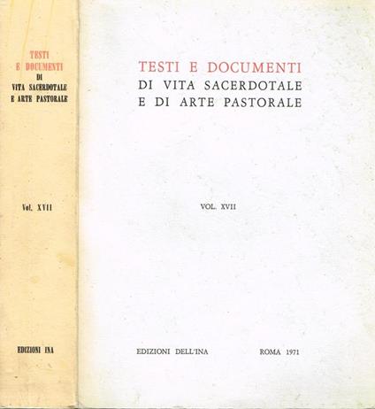 Testi e Documenti di Vita Sacerdotale e di Arte Pastorale Vol XVII - copertina