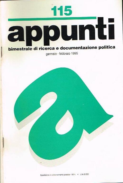 Appunti. Bimestrale di ricerca e documentazione politica gennaio-febbraio 1995 - copertina