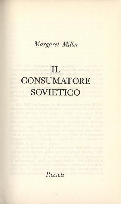 Il consumatore sovietico - Margaret Miller - copertina