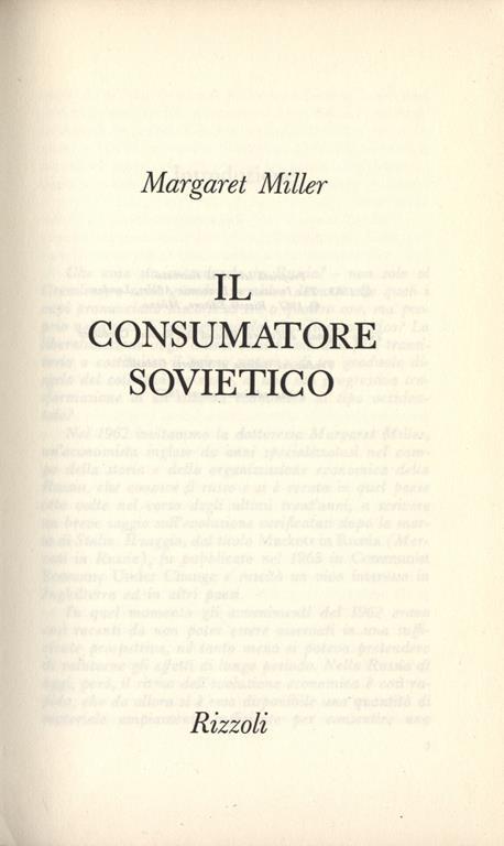 Il consumatore sovietico - Margaret Miller - copertina