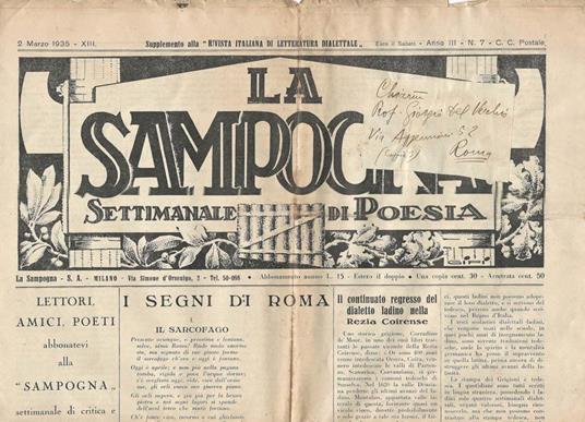 La Sampogna Anno III n. 7. Settimanale di Poesia - copertina