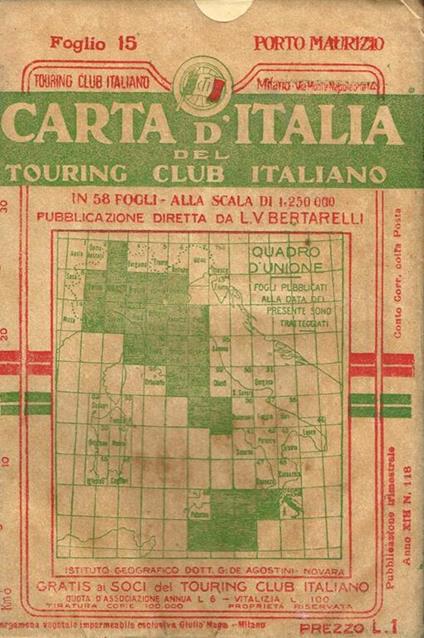 Cuneo Porto Maurizio Foglio 15. Carta D'Italia Del Touring Club - Luigi V. Bertarelli - copertina
