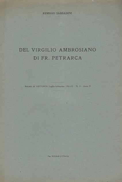 Del Virgilio Ambrosiano di Fr. Petrarca - Remigio Sabbadini - copertina