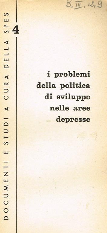 I problemi della politica di sviluppo nelle aree depresse - copertina
