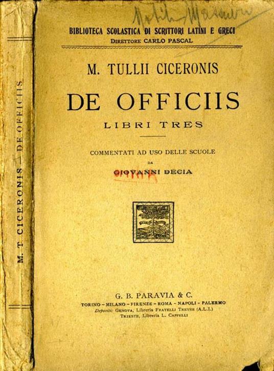 De Officiis. Libri Tres - M. Tullio Cicerone - copertina