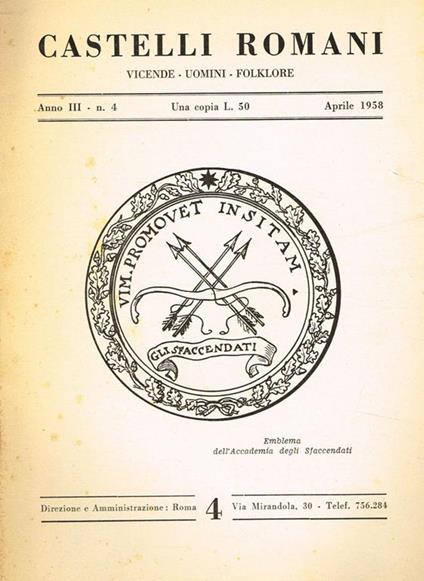 Castelli Romani Anno Iii N.4. Vicende Uomini Folklore - copertina