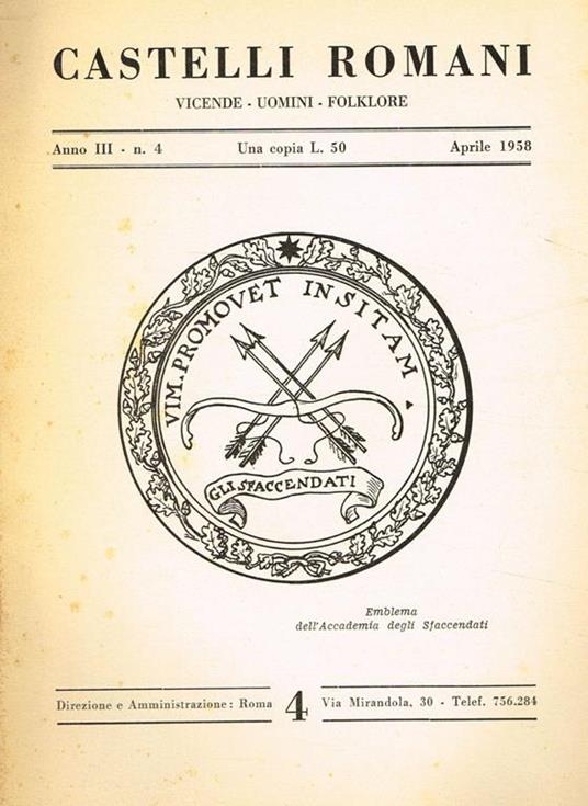 Castelli Romani Anno Iii N.4. Vicende Uomini Folklore - copertina