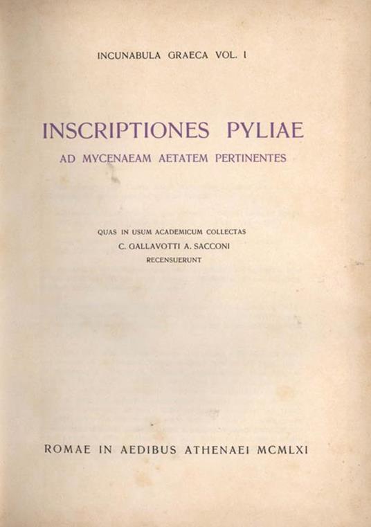 Inscriptiones Pyliae. Ad Mycenaeam Aetatem Pertinentes - copertina