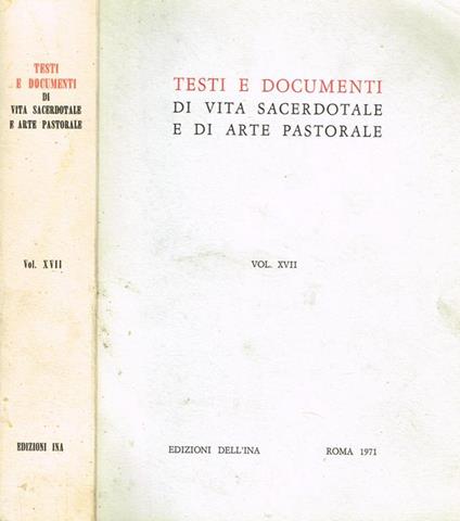 Testi e Documenti di Vita Sacerdotale e di Arte Pastorale Vol XVII - copertina