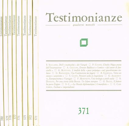 Testimonianze Anno XXXVIII N. 371 372 375 376 377 378 379 380. Quaderni Mensili - copertina