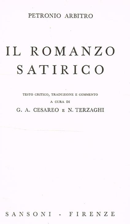 Il Romanzo Satirico - Arbitro Petronio - copertina